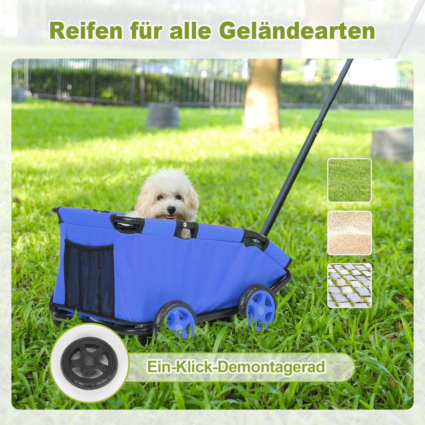 AESRAOU Mini Dog Strollers for Mini Pets, Foldable Multifunctional Shopping Carts with Extendable Pull Handle, Doggie Wagon Built-in Cushion and Safety Rope with Storage Bag (Blue)