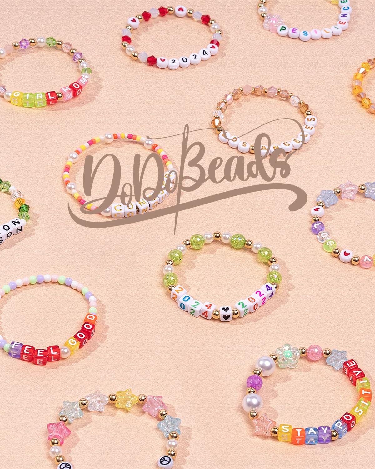 DoDoBeads Gold Letter Beads for Bracelets - 1270Pcs Square Acrylic A-Z with Extra Vowels, Numbers and Spacers - Ideal for Necklaces and Friendship Kits