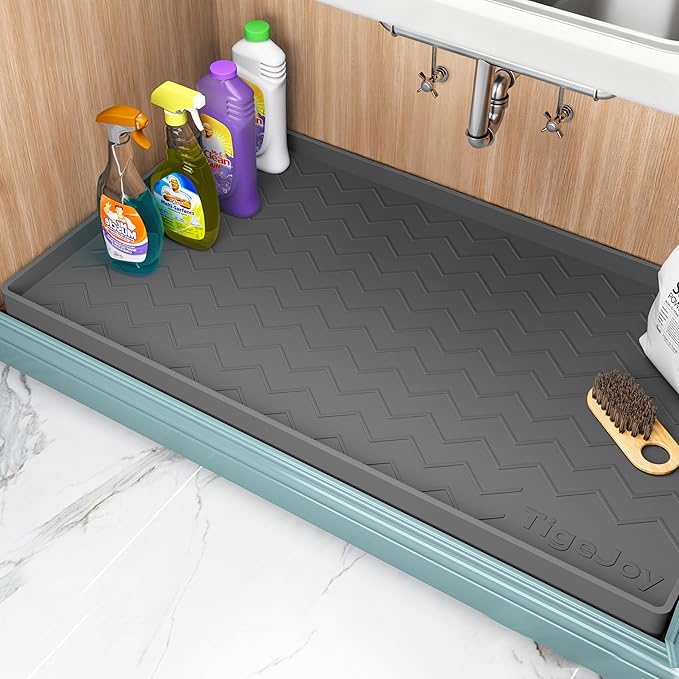 TigeJoy Waterproof Under Sink Mat 22" x 19", Shelf Liner Protector in Kitchen and Bathroom, Silicone Cabinet Liners for Organizers and Storage, Fit as Drawer Mats or Drip Tray