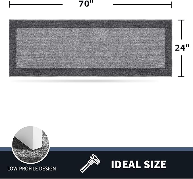 PURRUGS Dirt Trapping Door Mat 24" x 70", Non-Slip Washable Entry Mat, Dog Doormat, Front Door Mat, Super Absorbent Entrance Mat for Muddy Shoes & Paws, Light Grey & Grey
