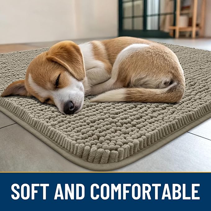 Smiry Dog Door Mat for Muddy Paws 30x20, Absorbs Moisture and Dirt Doormat, Non-Slip Washable Quick Dry Chenille Front Door Mat Indoor Entrance, Entryway Carpet for Inside Floor, Warm Taupe