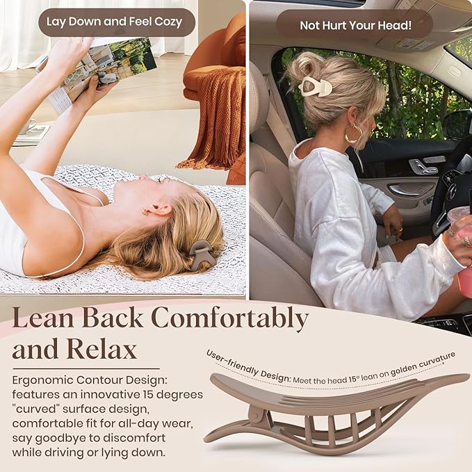 4 PCS Large Flat Hair Clips for Women Girls, French Concord Lay Down Flat Claw Clips for Thick Thin Hair, Comfortable Curved Flat Hair Clip, Matte Non-slip Strong Hold Hair Accessories, Brown