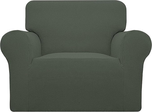 Easy-Going Stretch Oversized Chair Sofa Slipcover 1-Piece Couch Sofa Cover Furniture Protector Soft with Elastic Bottom for Kids Spandex Jacquard Fabric Small Checks Olive Green