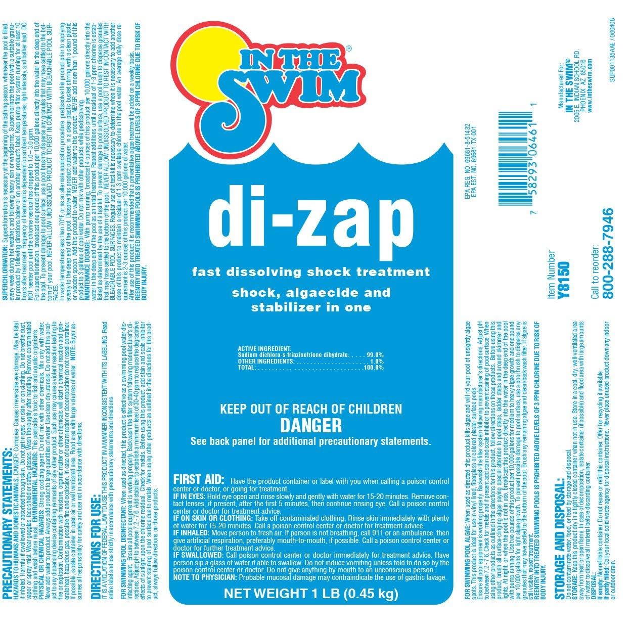 In The Swim Premium 3-in-1 Pool Shock - Di-Zap Contains Dichlor, Algaecide, and Stabilizer - 6 x 1 lb. Bags