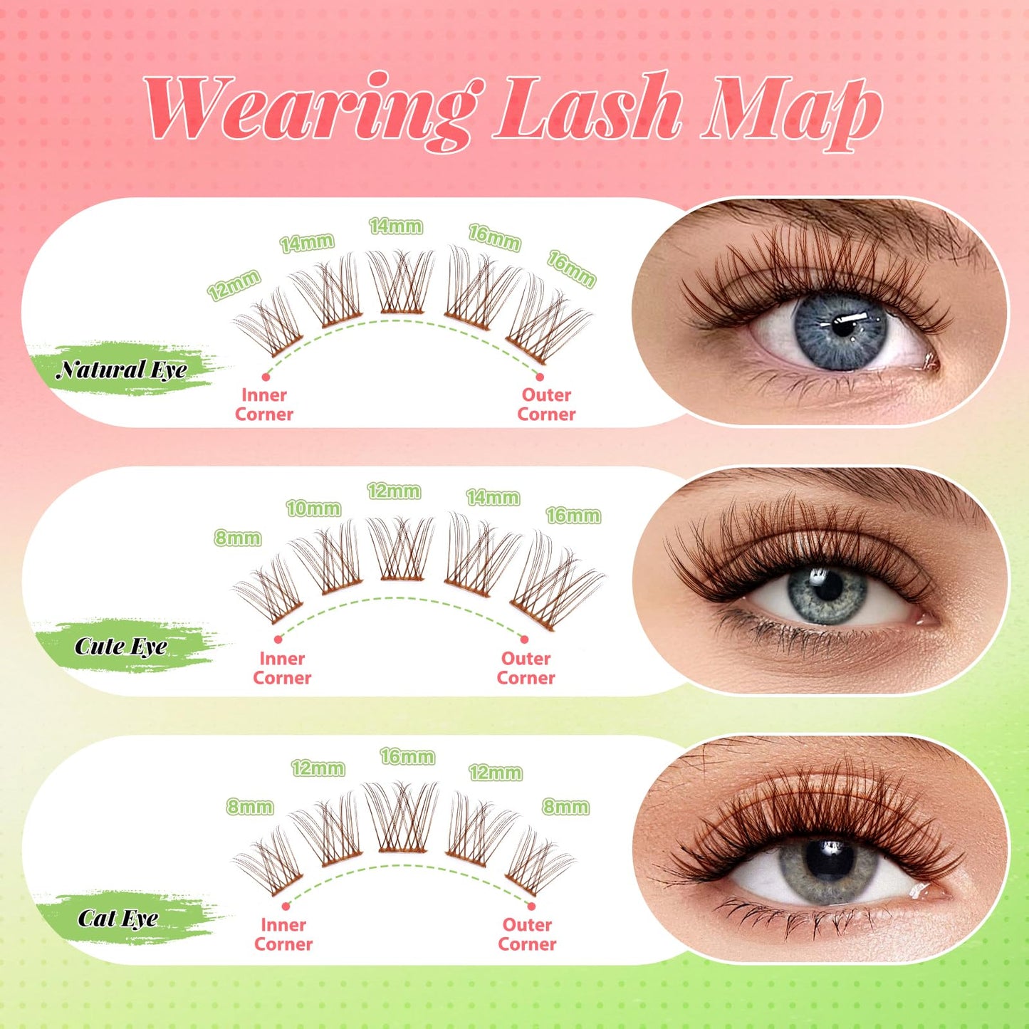 KEYYOU Venus Brown Lash Clusters Kit Fairy Lash Extension Kit C Curl 120Pcs Eyelash Extension Wispy Natural Invisible Band Lash with Waterproof DIY Lash Extension Kit at Home(Venus Brown-C-8-16MIX)
