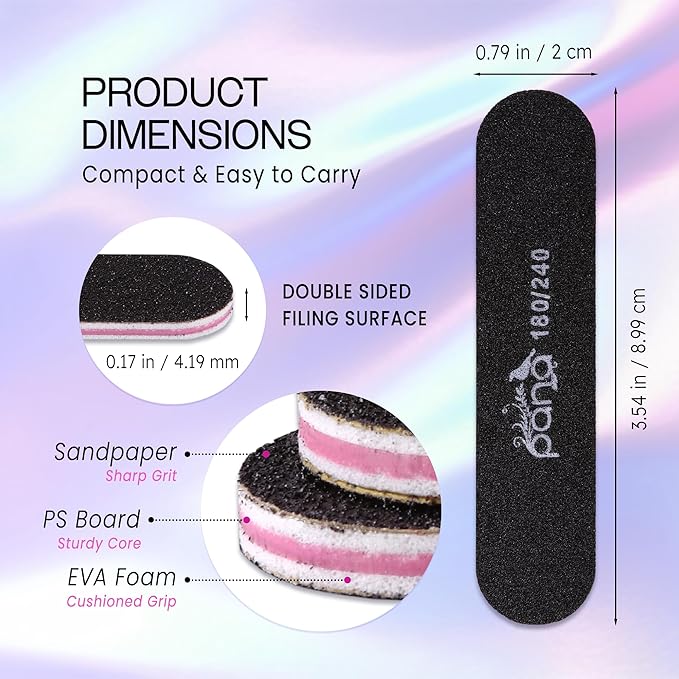 25PCS Mini Size PANA Professional Double Sided Nail Files - Black, 180/240 Grit - Emery Board Nail Buffering File Manicure Pedicure Nail Polisher Washable