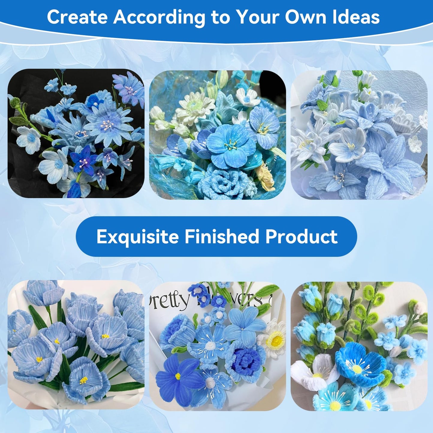 500 Pcs Pipe Cleaners for Crafts – 5 Coloars Chenille Stems with Glue Guns & Tape Measure – Perfect for DIY Projects, Holiday & Room Decorations, Arts and Crafts Activities (Blue, 12in x 8mm)