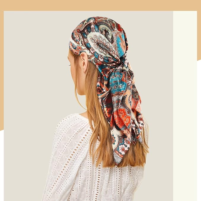 vimate 35" Square Silk Like Head Scarf - Women's Fashion Satin Scarf Bandana for Hair Wrapping at Night.