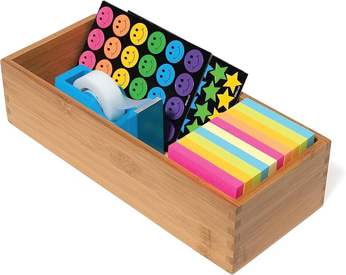 Lipper International Bamboo Utensil Holder Storage Box for Cooking Tools, Makeup, or Office Supplies, 5" x 12" x 3"