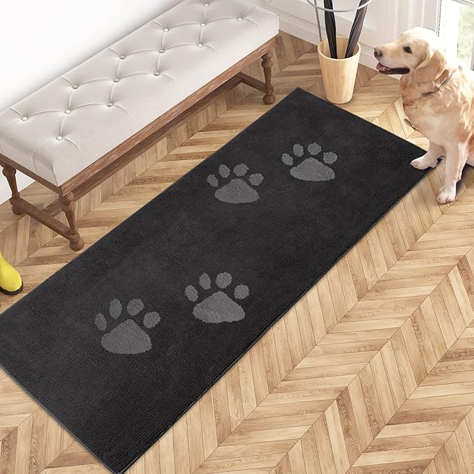 PURRUGS Dirt Trapping Door Mat 24" x 59", Non-Skid/Slip Machine Washable Microfiber Entrance Rug, Shoes Scraper, Dog Doormat, Super Absorbent Floor Mat for Muddy Wet Shoes and Paws, Charcoal