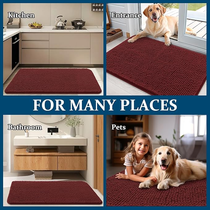 OLANLY Dog Door Mat for Muddy Paws 47x32, Absorbs Moisture and Dirt, Absorbent Non-Slip Washable Doormat, Quick Dry Chenille Mud Mat, Entry Indoor Entryway Carpet for Inside Floor, Caramel Russet