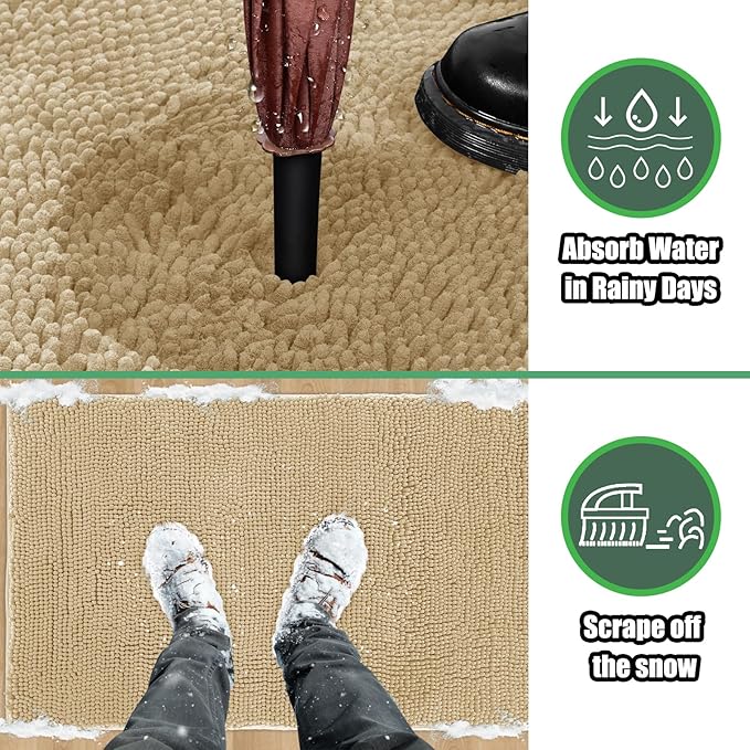 IM HOME Chenille Absorbent Outdoor Doormat 48" x 30", Washable Muddy Door Mats for Dog Non Slip Indoor Doormat Dog Mat for Muddy Paw Front Inside Doormats for Entryway Light Beige
