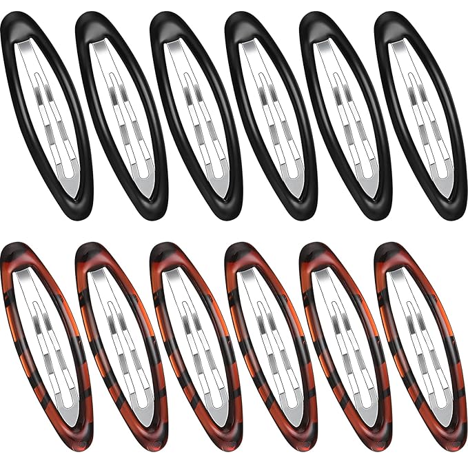 Waydress 12 Pcs Hair Clip Barrettes for Women Oval Snap Tortoise Metal Snap Clips Thin Hair Grips Ellipse Clips Non Slip Barrettes Accessories, 2.8 In(Fresh Style)