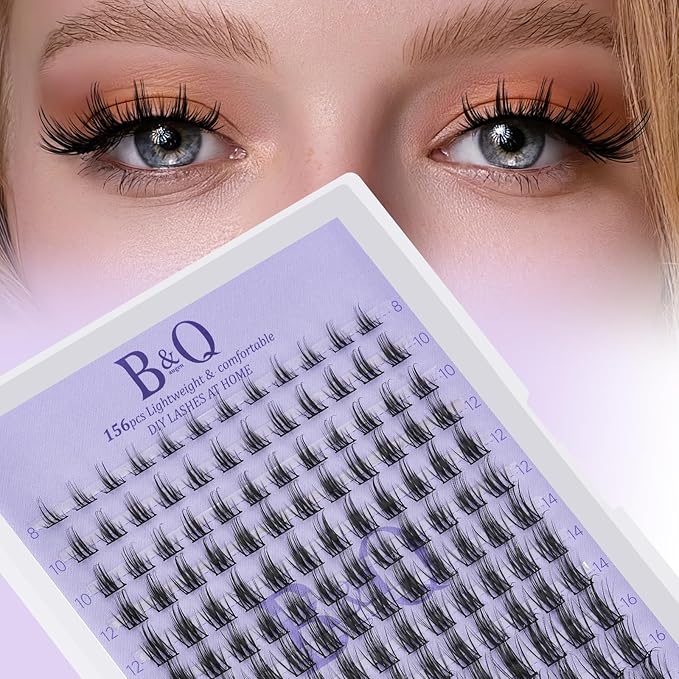 B&Q Wispy Lash Clusters Full B20,Eyelash Clusters 156PCS Comfortable band Cluster Eyelash Extensions,8-18mm Volume Individual Lashes Lightweight D Curl Lash Clusters Soft Eyelashes Natural Look(B20)