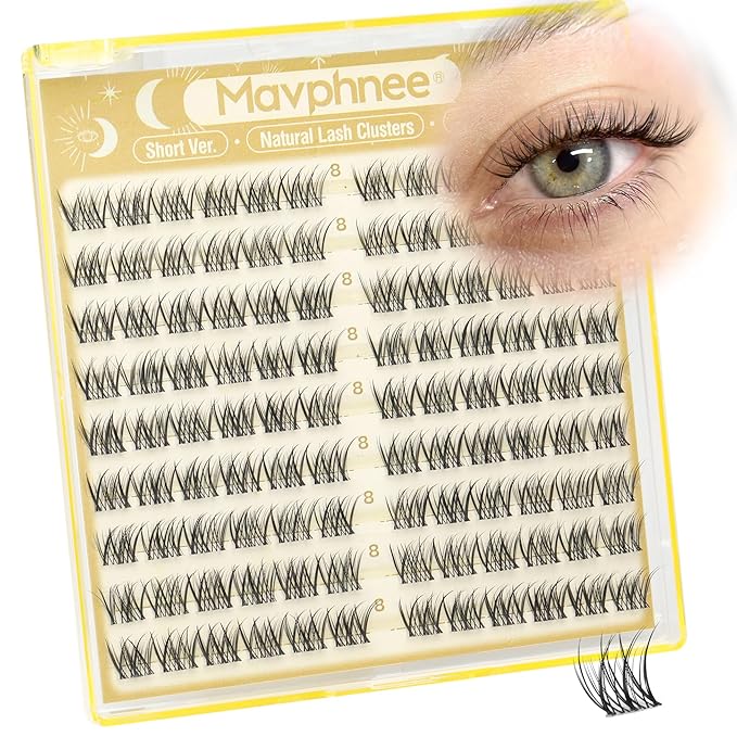 8MM Lash Clusters Natural Cluster Eyelash Extensions Clear Band Cluster Lashes Short CC Curve PestaÃÂ±as Postizas Naturales Fluffy Wispy DIY Lashes for No Makeup Look (108PCS)