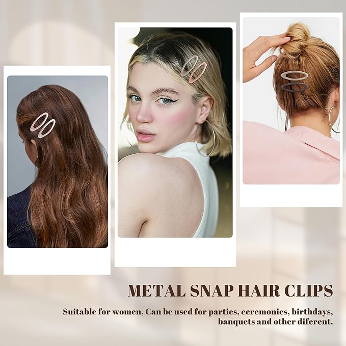 20PCS Oval Metal Snap Clips for Women No Slip Small Barrettes for Thin Fine Hair,Matte Brown Beige Pink