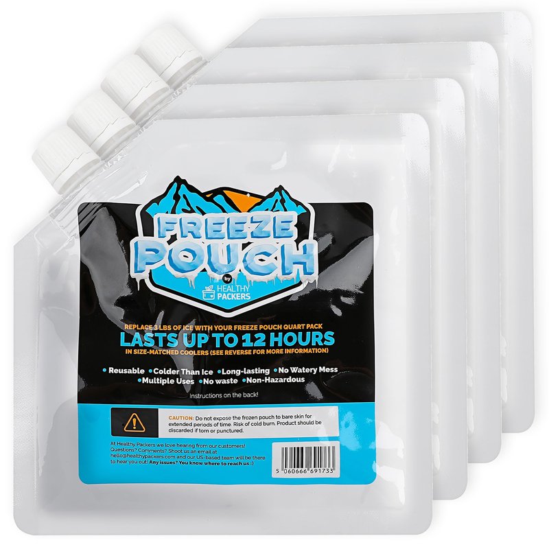 Healthy Packers Reusable Ice Packs - Freeze Pouches - Long-Lasting for Lunch Bags, Boxes - Cooler Accessories for School, Camping, Fishing (Small 4-Pack)