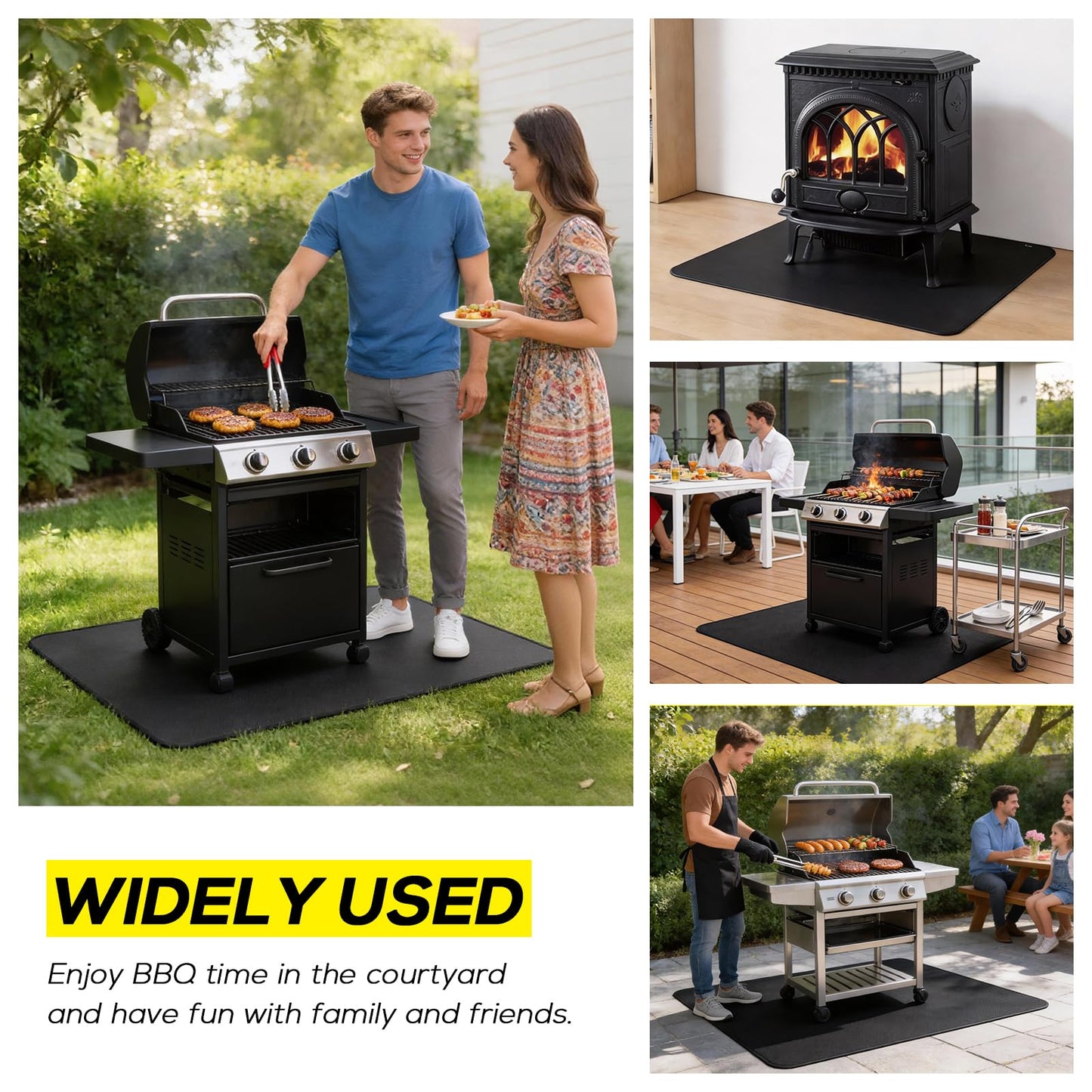 FLASLD Under BBQ Mat, 48x65 inches Extra-Large Under Grill Mats for Outdoor Grill, Double-Sided Fireproof Protective Mat, Oilproof Waterproof BBQ Fire Pit Fireplace Mat