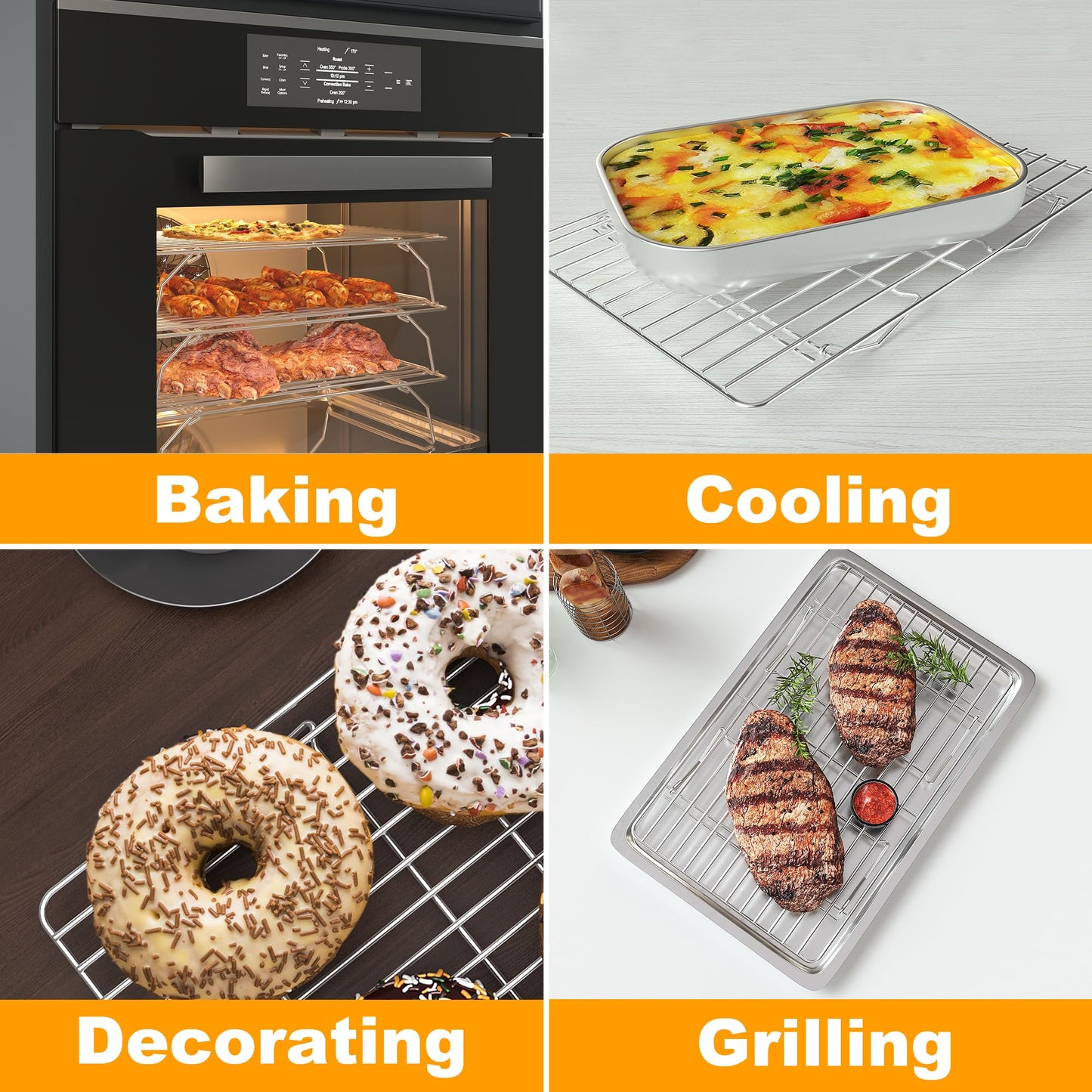 3 Tier Stackable Cooling Rack for Batch Cooling Cookie, Pizza, Cake-15.8”x 10”- Heavy Duty Cooling Racks for Cooking and Baking, Oven and Dishwasher Safe Baking Supplies-Silver