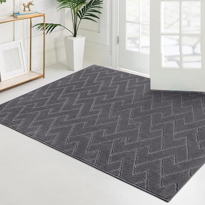 PURRUGS Easy Care Area Rug 4ft x 6ft, Non-Slip Machine Washable Entry Rug, Dog Door Mat, Stain Resistant Accent Rug for Hallway, Bedroom, Living Room and Mudroom, Grey
