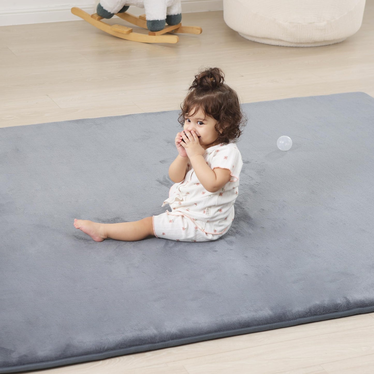 PAPAMAT 1.3" Thick Baby Floor Play Mat 79x158, Basic Padded Foam Mat for Tummy Time Crawling, Non Slip Cushioned for Babies Toddlers Infants Kids (Light Grey)