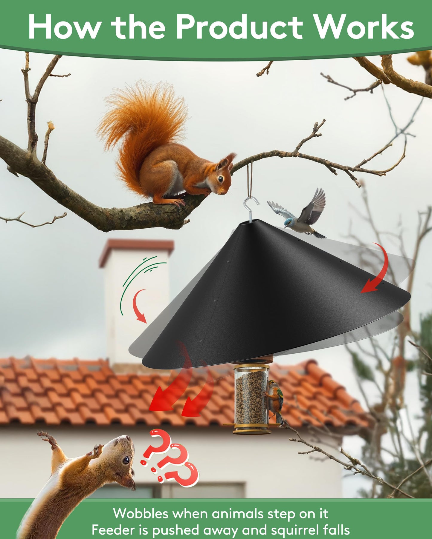 19 Inch Metal Squirrel Baffle for Bird Feeder, Hanging Baffles for Squirrel Proof Bird Feeders, Outdoor Cover Rain Guard, Rust Chew Proof Heavy Duty
