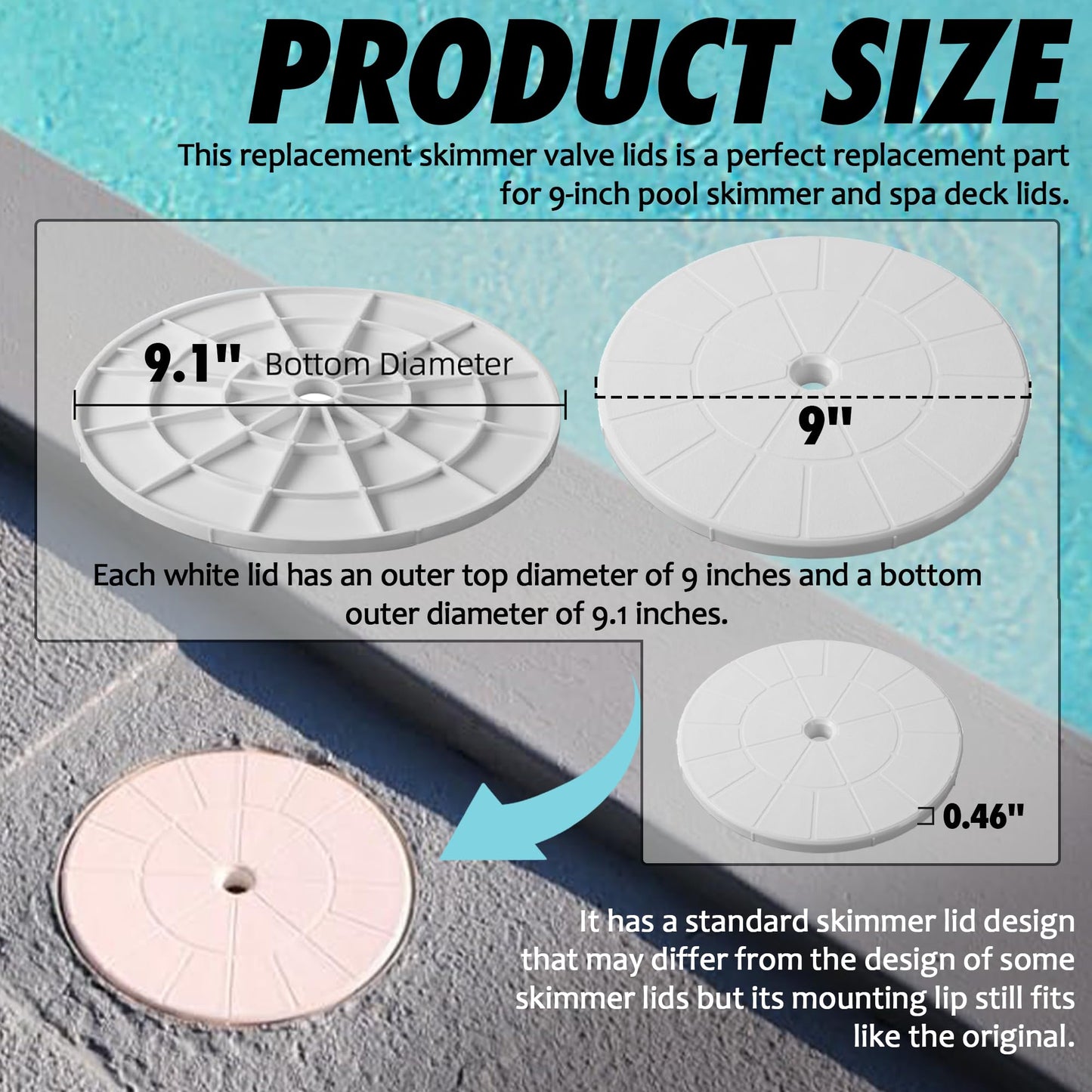 TonGass (2-Pack Round 9 1/8" Skimmer Valve Top Cover Lids Replacement Part for 9" Pool/Spa Deck Lid Plate Highly Durable Pool Skimmer Cover with UV Inhibitors