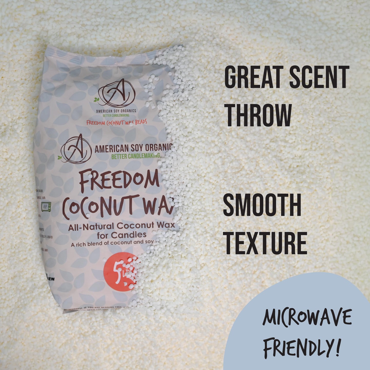 American Soy Organics Freedom Coconut Soy Wax Beads for Candle Making - Natural Candle Making Supplies - Paraffin-Free,Beeswax-Free Coconut Candle Wax for Container Candles,Tealights,Wax Melts 10 lbs