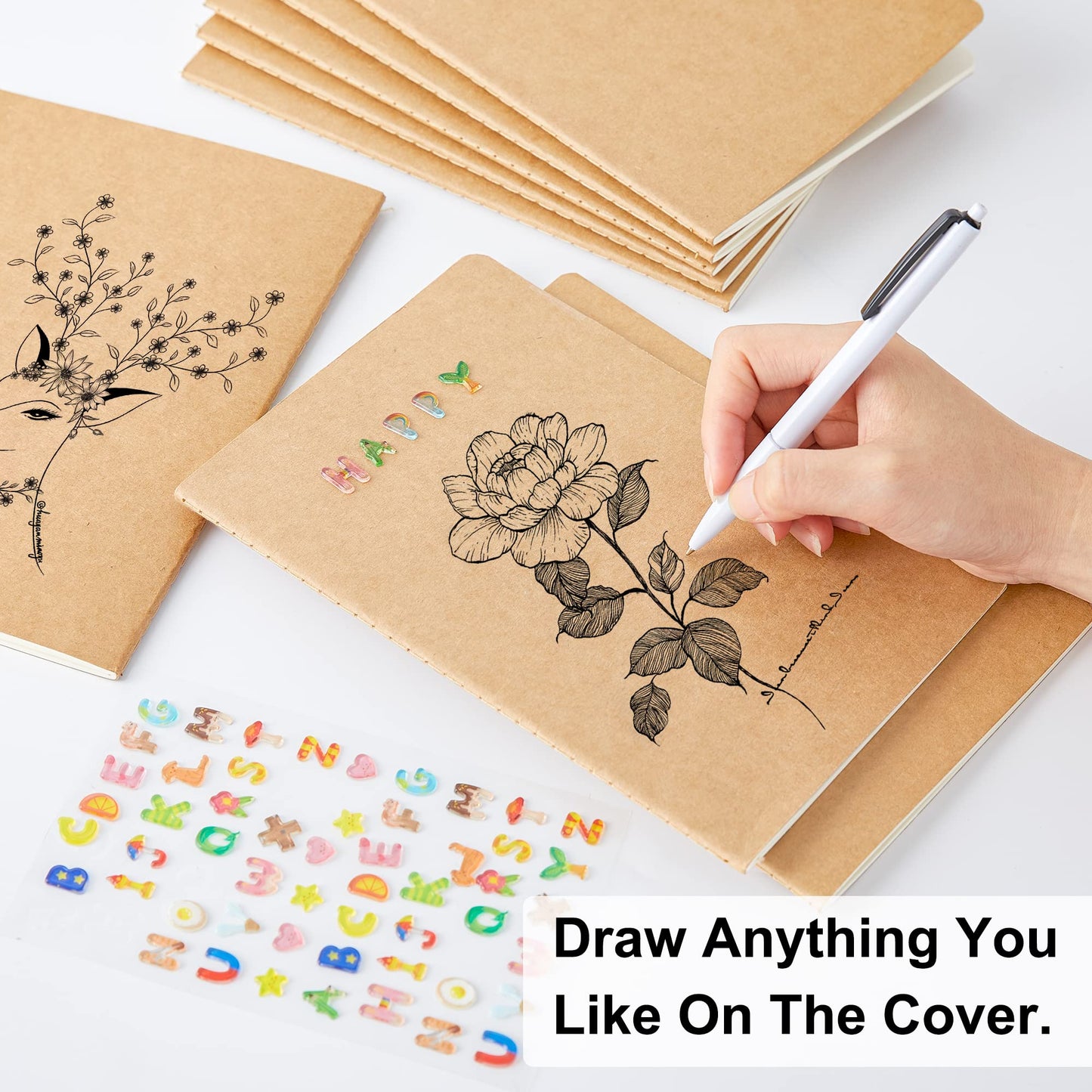 feela 15 Pack Blank Kraft Notebooks, Unlined Sketchbook Note Pad Travel Journal for Drawing Doodling Writing, Journal Bulk For Women Kids Students Office School Supplies, A5, 60 Pages, 8.3” X 5.5”