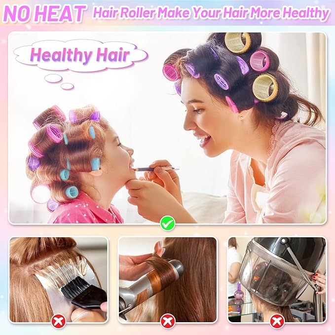 46pcs Hair Curlers Rollers, Cludoo Jumbo Big Hair Roller Sets with Stainless Steel Duckbill Clip, 4 Size Self Grip Hair Curlers Rollers for Long Medium Short Thick Fine Thin Hair Bangs Volume
