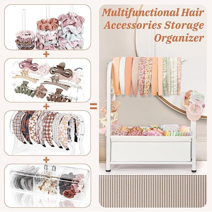 Keebofly Headband Holder Stand, Versatile Hair Accessories Organizer for Scrunchies, Hair Ties, Bows & Claw Clips - Large Compact Hair Accessories Storage for Girls, Women, Babies