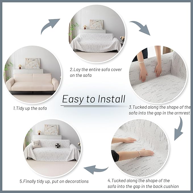 MYSKY HOME Loveseat Cover White Couch Cover Sectional Couch Covers for 2 Cushion Couch Sofa Thick Universal Chenille Sofa Cover with Tassel Durable Furniture Protector for Dogs 91" x 118"