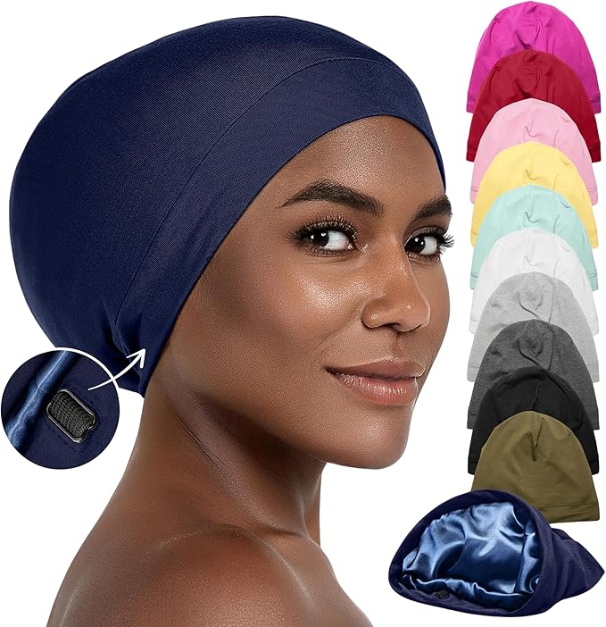CAPLORD Satin Bonnet for Sleeping, Curly Hair Wrap Sleep for Men, Adjustable Silk Beanies for Women, Silk Hair Bonnet