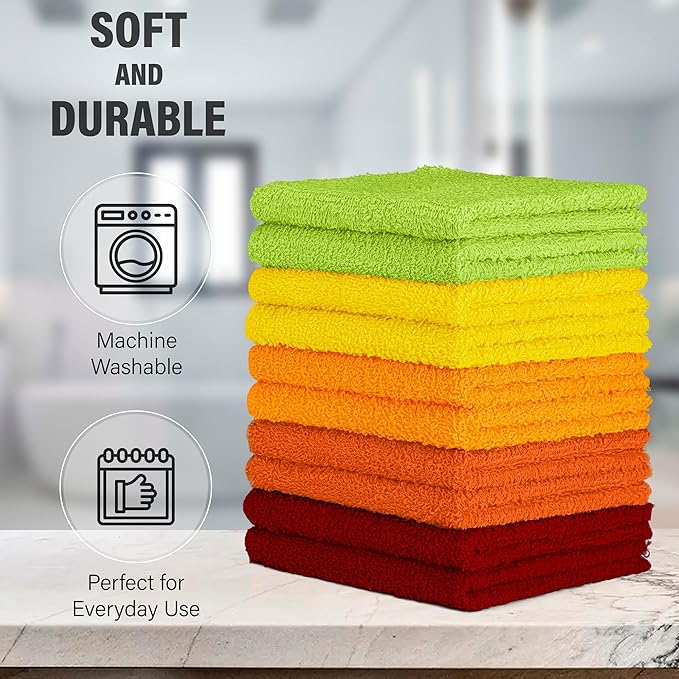 DecorRack 10 Pack 100% Cotton Wash Cloth, Luxurious Soft, 12 x 12 inch Ultra Absorbent, Machine Washable Washcloths, Assorted Set 2 (10 Pack)