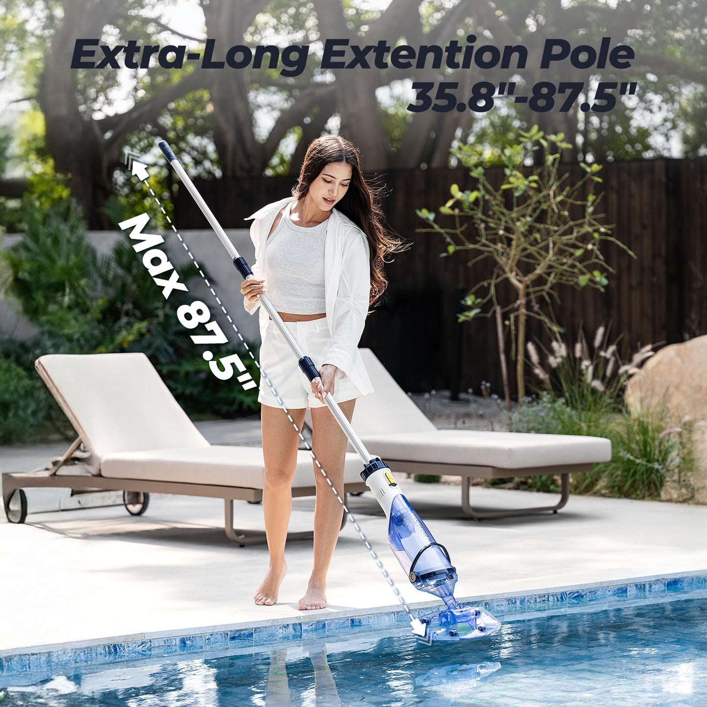 Pool Vacuum for Above Ground Pool, JESIMAIK 18.5 GPM Powerful Suction Handheld Pool Vacuum, 60min Runtime,Telescopic Pole Cordless Pool Vacuum for Above/Inground Pool, Spas, Hot Tubs Cleaning