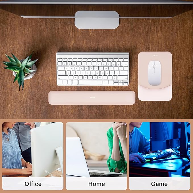 MOSISO Wrist Rest Support for Mouse Pad&Keyboard Set, Rectangular Ergonomic Mousepad Non-Slip Base Home/Office Pain Relief&Easy Typing Pad with Neoprene Cloth&Raised Silicone Lining, Apricot