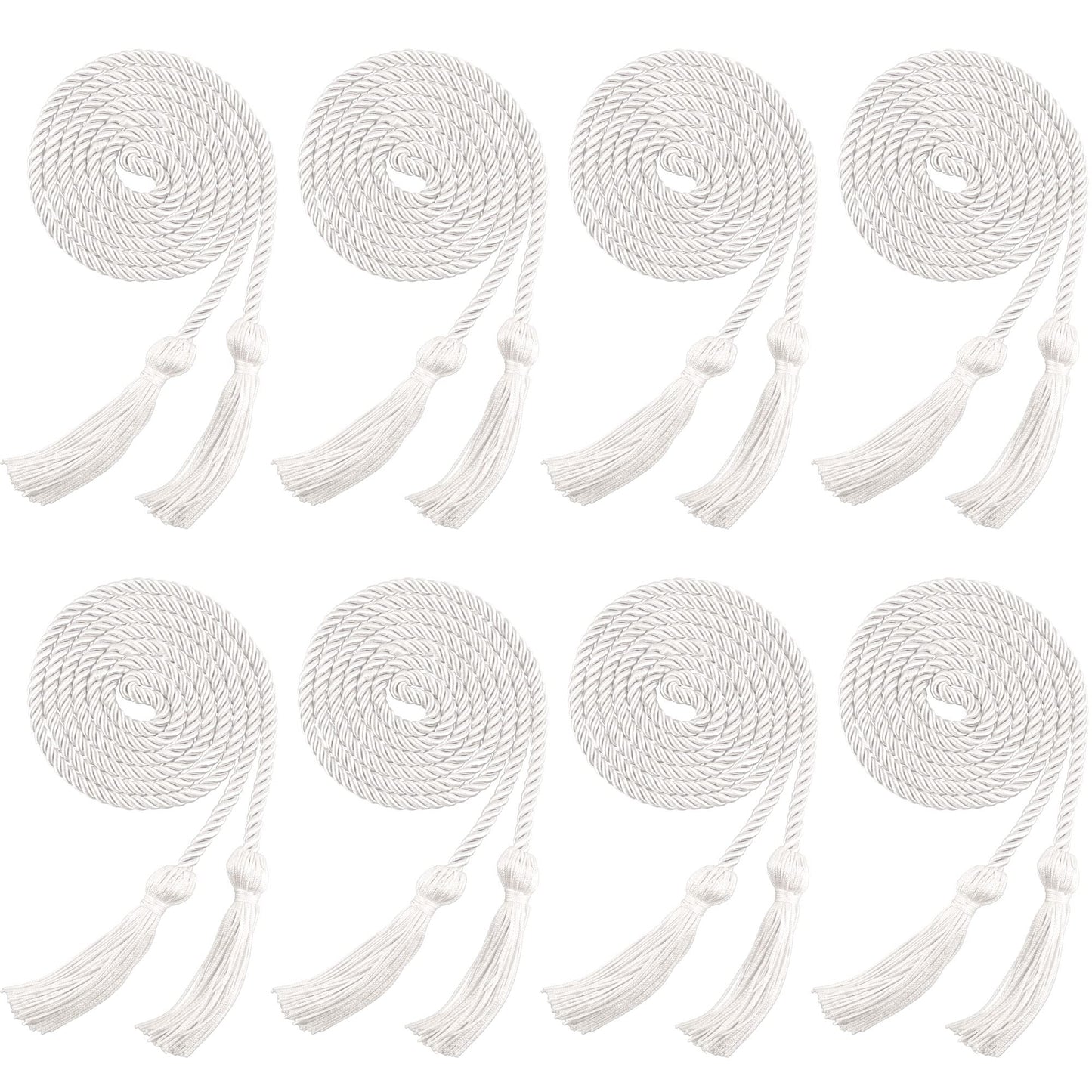 Trounistro 8 Pieces Graduation Cords Yarn Honor Cords with Tassel for College Graduation Students (White)