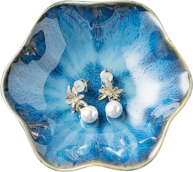 Jewelry Dish Tray, Ring Dish, Ceramic Trinket Tray, Key Bowl, Decorative Plate, for Friends Sisters Daughter Mother (Starry Blue)