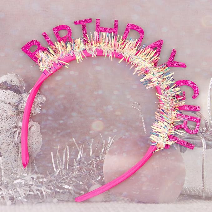 CIEHER Birthday Headband Birthday Crown for Women Birthday Tiara Rose Pink