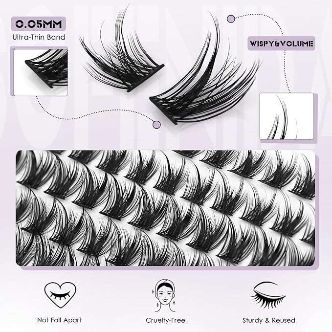 SOFENIDA Lash Clusters Wispy Lash Clusters Cluster Eyelash Extensions 10-18mm Natural Volume Lash Extension Eyelash Cluster Eyelash Extensions Comfortable DIY Individual Lashes Clusters with Thin Band