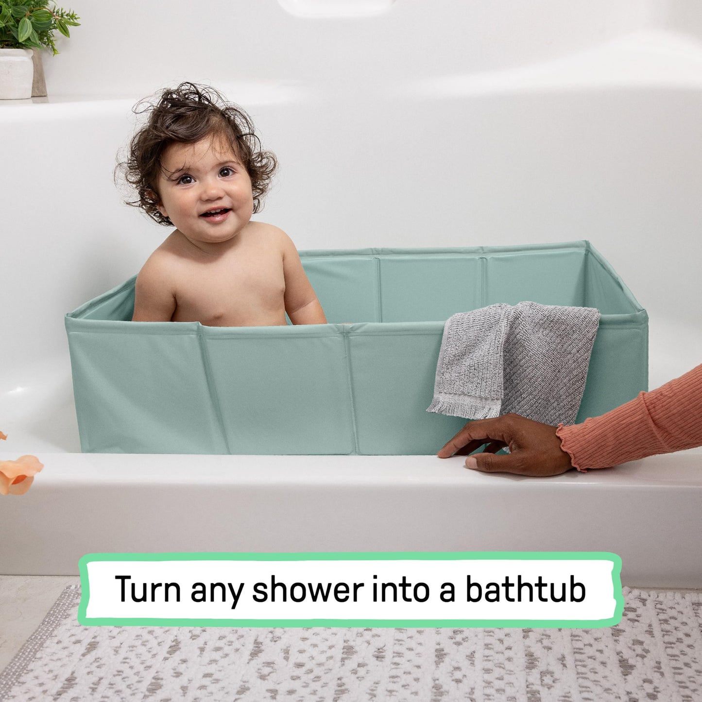 Ingenuity Tuckaway Toddler Folding Tub, Converts Shower to Tub, Folds to Store, Easy to Clean, No Assembly Required, Portable Baby Bathtub for Travel, 12M-5Y, Green