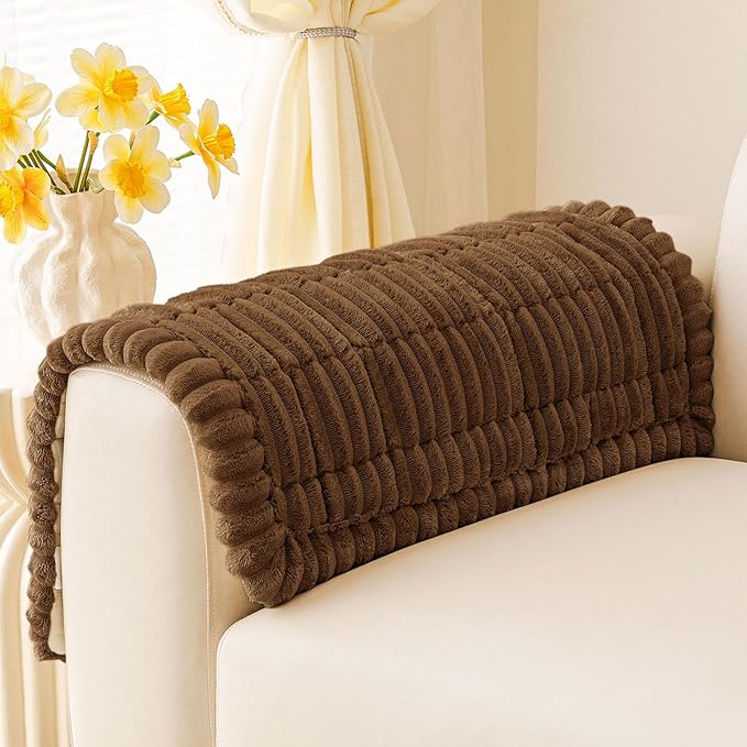hyha Couch Covers for Dogs Washable, Non Slip Plush Dog Sofa Protectors, Fuzzy Pet Couch Covers for 3 Cushion Sofa Pet Friendly (Brown, 27.6" x 27.6")