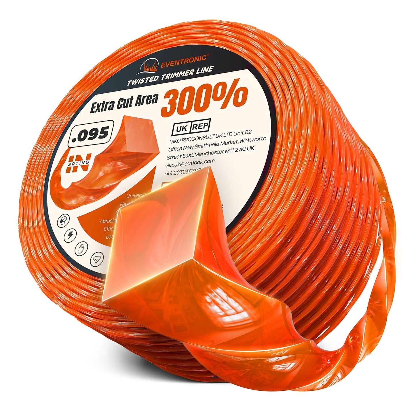 Eventronic .095" Weed Eater String, 600FT Heavy Duty String Trimmer Line, Twisted Square Weed Wacker String, Universal Commercial Grade Replacement Weedeater Line for Cordless Gas String Trimmer