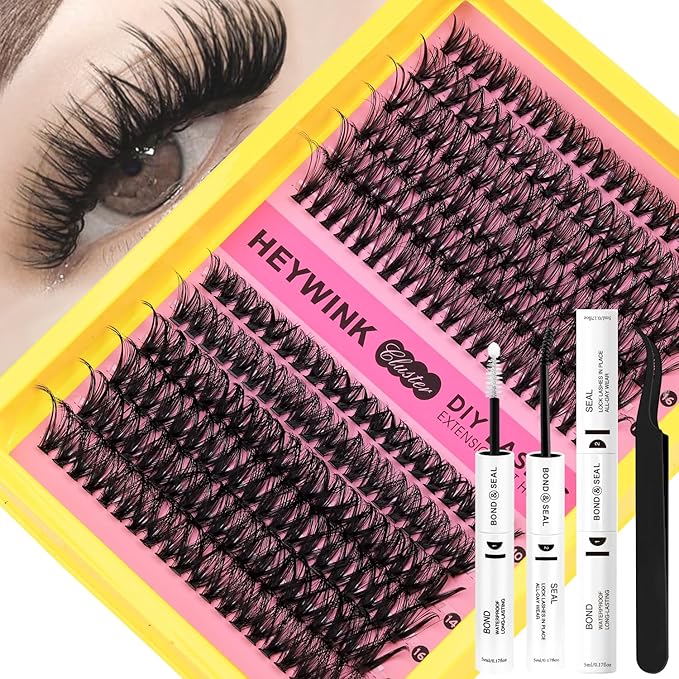 DIY Lash Extension Kit Volume Lash Clusters 40D+50D Individual Lashes Lash Clusters Kit Thick Eyelash Extension Kit Thin Band Lashes Cluster Lash Bond and Seal Tweezers(40D+50D 10-18MM Kit)