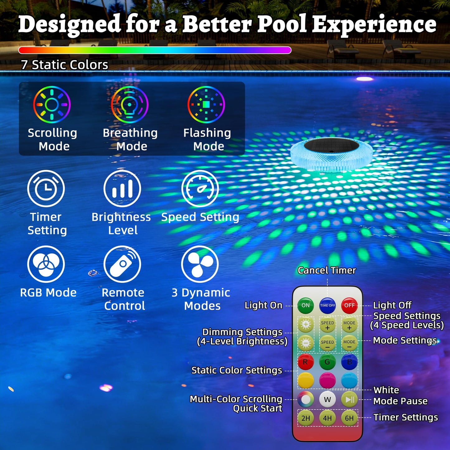 Solar Pool Ionizer Floating Lights: Copper Ionizer with LED Solar Powered Outdoor Waterproof Lighting RGB Color Changing Light with Remote Control for Above Ground Inground Swimming Pool Party Spa