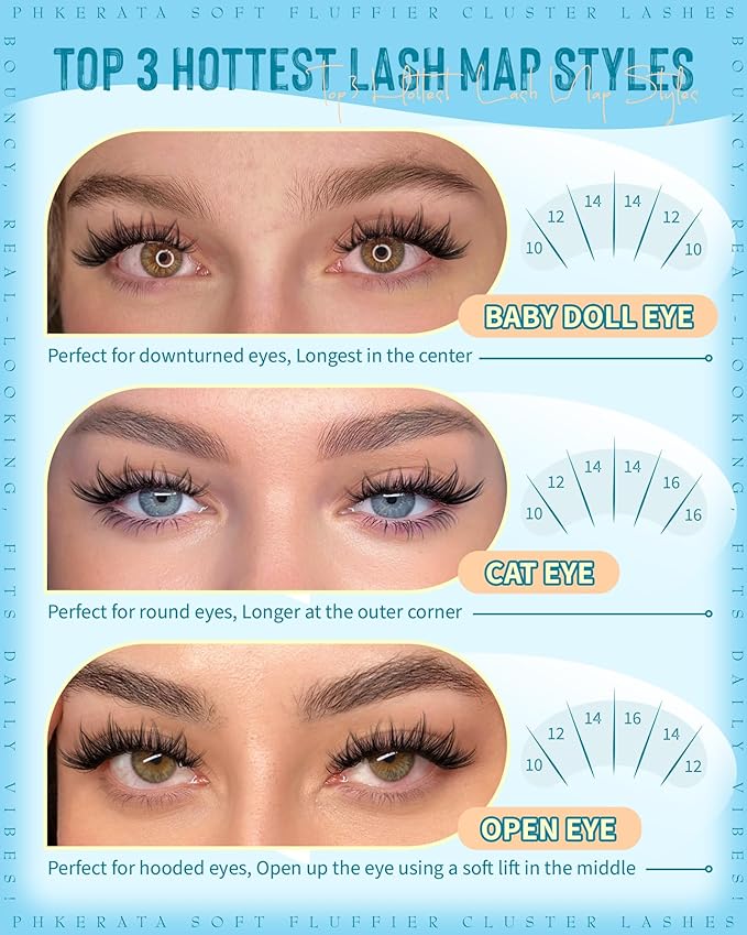 PHKERATA Natural Eyelash Clusters C Curly Lash Clusters Wispy Cluster Eyelash Extensions 180pcs Individual Lashes Extension with Soft Thin Band, 10-16mm