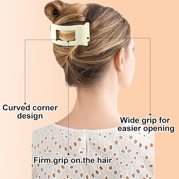 6 Pack Matte Brown Flat Hair Claw Clips for Women, Extra Strong Large Hair Clips, Secure Hold Styling Clips for Thick Hair