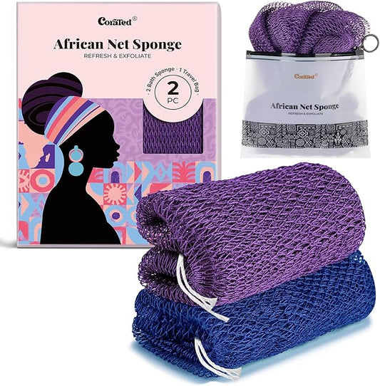 CORATED African Net Sponge with Knots Authentic, Shower Loofah Exfoliating Bath Sponge, Body Scrubber for Women and Men Daily Use Body Care, Travel Portable, Durable Bath Accessories for Bathroom
