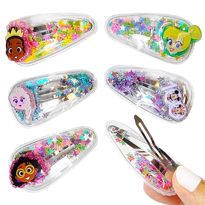 LUV HER Disney 100 Hair Accessories For Girls, 6pc Cute Hair Clips with Favorite Disney Figures Character Charms, Magical Confetti Hair Clips for Kids, Ages 3+