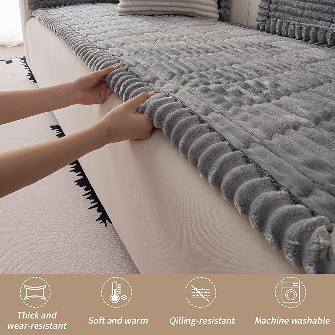 Couch Cover for Dogs Washable,Non Slip Fuzzy Durable Couch Covers for 3 Cushion Sofa Pet Friendly Sofa Cover Dog Thick Soft Slipcovers Protector Couches Mat Bed (Light Grey 27.6 "x 82.7"/70 x 210cm)